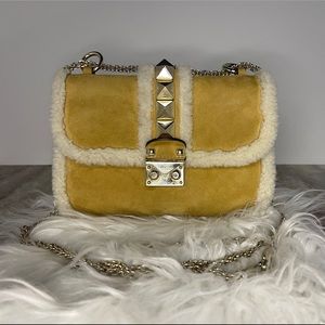 VALENTINO GARAVANI Lock Medium Shearling-Trimmed Shoulder Bag